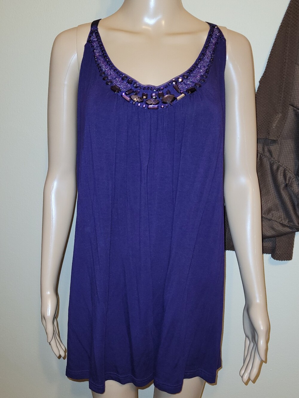 NWT - Avenue Modern Mattalics Purple Jeweled Neckline Camisole Style Top.
